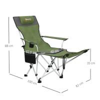Outsunny Set of 2 Reclining Folding Camping Chair w/ Detachable Footrest, Storage Bag, Cup Holder & Headrest, Lightweight Portable Camp Chair for Beach, Picnic, Olive Green and Grey(m-3)