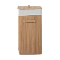 HOMCOM Cesto de Roupa de Bambú Capacidade de 100L Cesta para Roupa Suja Retangular com Tampa Removível Bolsa com 2 Compartimentos 52x32x63cm Bambú(m-9)