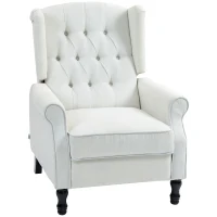 HOMCOM Recliner Armchair, Vintage Reclining Chair with Nail Head Trim, Wingback Chair with Button Tufted Back and Footrest, for Living Room, Cream White(m-1)