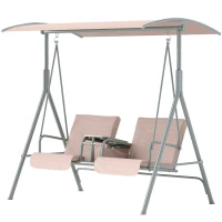 Outsunny 2 Seater Garden Swing Chair Patio Rocking Bench w/ Tilting Canopy, Double Padded Seats, Storage Bag and Tray, Beige(m-11)