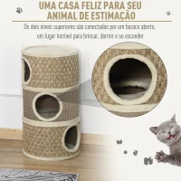PawHut Arranhador em Forma de Cilindro para Gatos com 3 Níveis Plataforma e Caverna Confortável 37,5x37,5x70 cm Marrom Claro e Bege(m-4)