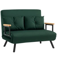 HOMCOM 4-in-1 Velvet-Feel Double Sofa Bed, with Pillows - Green(m-1)