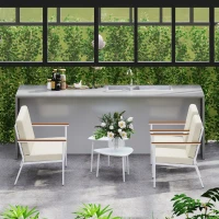 Outsunny Conjunto de Muebles de Jardín de 5 Piezas con Sofá Sillones y Mesas con Tablero de Vidrio Templado Cojines Beige(m-9)