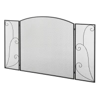 HOMCOM Frente para Lareira de 3 Painéis Dobrável com Dobradiças Estrutura Metálica e Malha Decorativa 132,5x76,5cm Preto(m-10)