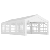 Outsunny Carpa de Jardín 8x4 m Pérgola Cenador Pabellón Cochera Gazebo con 4 Paneles Laterales y 8 Ventanas para Fiestas Blanco