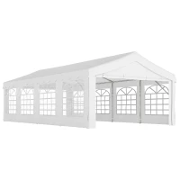 Outsunny Carpa de Jardín 8x4 m Pérgola Cenador Pabellón Cochera Gazebo con 4 Paneles Laterales y 8 Ventanas para Fiestas Blanco(m-1)