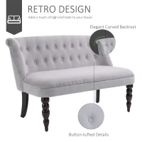 HOMCOM Loveseat with Wood Frame, Compact 2 Seater Sofa, Button Tufted Chaise Lounger with Carved Legs, Vintage Design for Bedroom Living room, Grey(m-4)