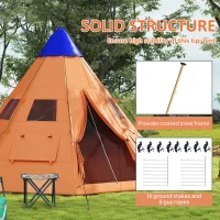 Outsunny 6 Men Tipi Tent with Carry Bag - Orange(m-7)