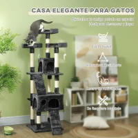 PawHut Árbol Rascador para Gatos Grande 49x49x173 cm con Múltiples Niveles con Cuevas Escaleras Juguetes Colgantes Camas Centro Actividades Sisal Gris(m-4)