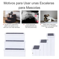 PawHut Escada para Animais de Estimação de 3 Degraus com Armazenamento e Tapete Antiderrapante 40,5x44,5x38 cm Branco(m-5)