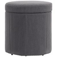 HOMCOM 40cm Round Storage Ottoman, Corduroy Footstool with Removable Lid and Legs, Vanity Stool for Living Room, Bedroom, Grey(m-1)