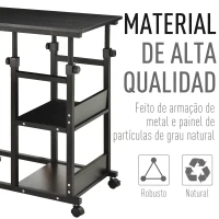HOMCOM Mesa Lateral para Sofá Mesa lateral em Forma de C com 4 rodas Giratórias Freios Altura Ajustável 3 níveis Estrutura Metálica 80x40x72-82cm Preto(m-6)