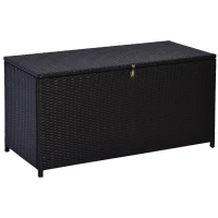 Outsunny 284 L Rattan Garden Storage Box, Outdoor Garden Storage Box with Gas Lift and Lockable Lid, Outdoor Wicker Rattan Chest Container for Garden Tools, 118 x 54 x 59 cm, Dark Brown(m-1)