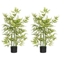 HOMCOM Juego de 2 Bambús Artificiales 90 cm con Maceta Plantas Sintéticas para Decoración Hogar Salón Oficina Verde(m-1)