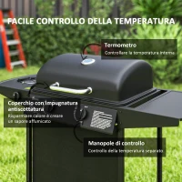 Outsunny Barbecue a Gas con 3 Bruciatori Indipendenti e Coperchio con Termometro, 108x54x97 cm, Nero(m-5)