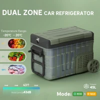 Outsunny 33L Car Fridge Freezer Dual Zone, Portable Camping Fridge 12V/24V DC & 100-240V AC, Electric Cool Box -20℃-20℃ with Wheels and LED Light, for Travel, RV, Road Trip, Picnic [Energy Class E](m-4)