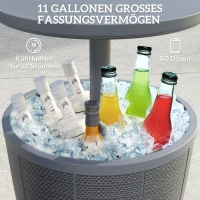 Outsunny 3-in-1 Beistelltisch Gartentisch 45 x 43 cm Rund Kühlbox wetterfest Balkontisch mit 41 L Stauraum Kunststoff Grau(m-6)