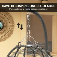Outsunny Sedia Sospesa in Rattan a Uovo con Cuscino e Poggiatesta, Altezza Regolabile e Seduta Richiudibile, Grigio(m-7)