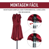 Outsunny Chapéu de Sol Duplo 4,55x2,68x2,38 m  Chapéu de Sol de Jardim com Manivela Manual Resistente à Água e com Proteção Solar UV para Terraço Pátio Vinho(m-7)