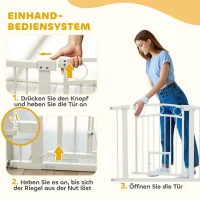 PawHut Haustiertor, 77 cm Treppengatter, verstellbare Breite 76-104 cm, mit Katzentür, für Treppen und Türöffnungen, Weiß(m-6)