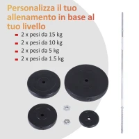 Homcom Set Haltere & Bara 170cm, 70kg cu discuri reglabile pentru antrenamente(m-6)