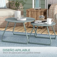 Outsunny Juego de 2 Mesas de Jardín Apilables con Estructura de Metal y Recubrimiento Epoxi Anticorrosivo para Terraza Azul(m-4)