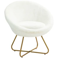 HOMCOM Faux Fur Accent Chair with Golden Metal Legs, Upholstered Comfy Tub Chair with Non-Slip Footpads, Seat Cushion for Bedroom, Living Room and Office, White(m-1)