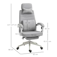 Vinsetto Office Chair, Ergonomic Desk Chair, High Back Fabric Work Chair with 160° Reclining Backrest, Retractable Footrest, Neck and Lumbar Pillow for Home and Study, Grey(m-3)