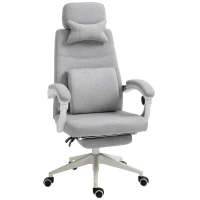Vinsetto Office Chair, Ergonomic Desk Chair, High Back Fabric Work Chair with 160° Reclining Backrest, Retractable Footrest, Neck and Lumbar Pillow for Home and Study, Grey(m-1)