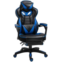 Vinsetto Faux Leather Reclining Gaming Chair, with Footrest - Blue/Black(m-1)