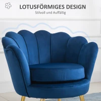 HOMCOM Lounge-Sessel, Vintage-Sessel in Samtoptik, Metallgestell, 76 x 67 x 74 cm, Blau(m-4)