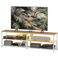 HOMCOM Móvel de TV com Luzes LED Controlo Remoto Extensão e 2 Compartimentos Móvel para Televisores de até 65 Polegadas 159x29x46,5 cm Madeira(m-10)