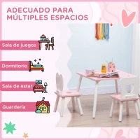 ZONEKIZ Juego de Mesa y 2 Sillas Infantiles de Madera para +18 Meses Estampado Corazones 68x68x47 cm y 30x30x51 cm Rosa(m-7)