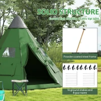 Outsunny 6 Men Tipi Tent with Carry Bag - Green(m-7)