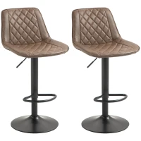 HOMCOM Bar Stools Set of 2, Retro Adjustable Kitchen Stool, Swivel PU Leather Upholstered Bar Chairs with Back, Footrest and Steel Base, Brown(m-1)