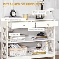 HOMCOM Mesa consola tipo aparador para Corredor com 2 gavetas e 2 prateleiras inferiores Móveis modernos 100x30.5x80 cm Branco(m-5)