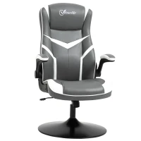Vinsetto Gaming Chair Ergonomic Computer Chair with Adjustable Height Pedestal Base, Home Office Desk Chair PVC Leather Exclusive Swivel Chair Grey(m-1)