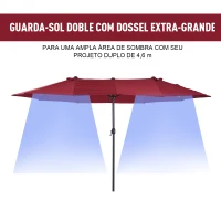 Outsunny Chapéu de Sol Duplo 4,55x2,68x2,38 m  Chapéu de Sol de Jardim com Manivela Manual Resistente à Água e com Proteção Solar UV para Terraço Pátio Vinho(m-4)