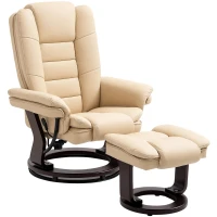 HOMCOM Faux Leather 135° Reclining Chair and Footstool - Beige(m-1)