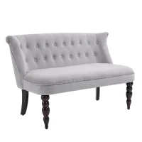 HOMCOM Velvet 2 Seater Sofa, Button Tufted Wingback Loveseat with Rubber Wood Legs for Living Room, Bedroom, Grey(m-1)
