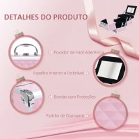 HOMCOM Estojo de Maquilhagem Organizador Cosméticos Profissional 20x15x15cm rosa(m-5)