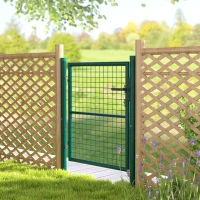 Outsunny Puerta de Jardín de Acero con Cerradura y Llaves con Asa Cerradura y 3 Llaves para Exterior Patio 100x79 cm Verde(m-9)