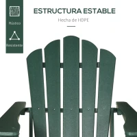 Outsunny Silla Adirondack con Reposapiés Retráctil Reposabrazos y Respaldo Alto para Exterior 78x135x95 cm Verde Oscuro(m-4)