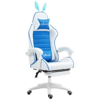 Vinsetto Racing Gaming Chair, Reclining PU Leather Computer Chair with Removable Rabbit Ears, Footrest and Lumber Support, Blue(m-1)