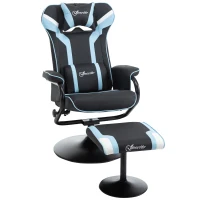 Vinsetto Reclining Chair and Stool Set, Recliner Chair with Headrest, Gaming Chair with Lumbar Support, Pedestal Base for Home Office, Lake Blue(m-1)