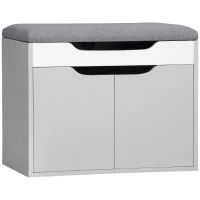 HOMCOM Shoe Bench with Cushion, Modern Storage Bench with Padded Seat, 2-tier Cabinet, Hidden Storage, Adjustable Shelf for Living Room and Entryway, Light Grey(m-1)