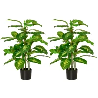 HOMCOM Juego de 2 Árboles Artificiales de 95 cm con Maceta Plantas Sintéticas para Decoración Hogar Salón Oficina Verde(m-1)