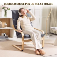 HOMCOM Poltrona a Dondolo Moderna con Braccioli in Legno e Cuscini Spessi in Velluto, 67x83x105 cm, Grigio(m-6)