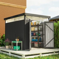 Outsunny Capanno da Giardino con Lucernario in Acrilico e Fori di Drenaggio, in Acciaio, 200x258x201 cm, Grigio Scuro(m-2)