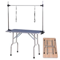 PawHut Mesa de Tosquia para Cães Dobrável com Prateleira de Armazenamento e Altura Ajustável 20-80 cm 107x60x170 cm Azul(m-11)